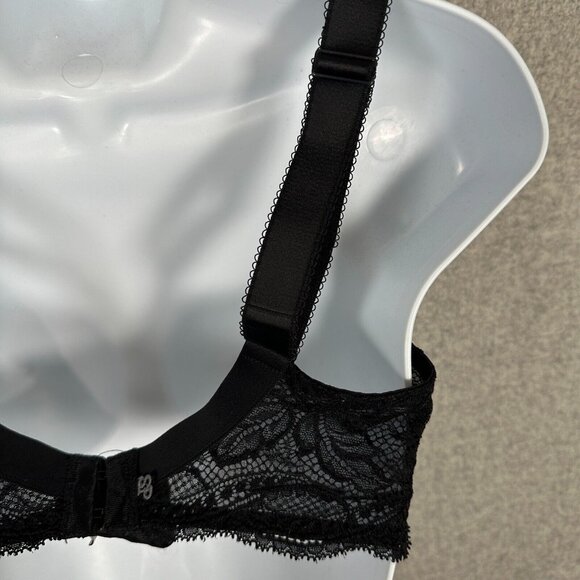 Simone Perele 34F Bra Underwired Black Smooth Floral Mesh Bow Adjustable Straps - Picture 9 of 16